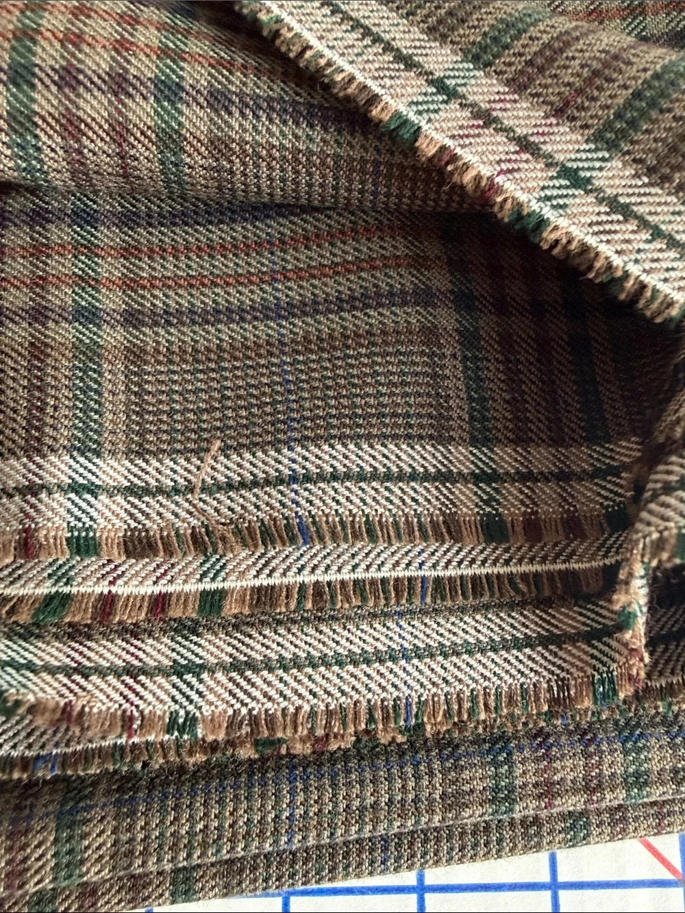 Vintage Glen Plaid Suiting Fabric 4 Yards x 58 Brown Green Burgundy Check